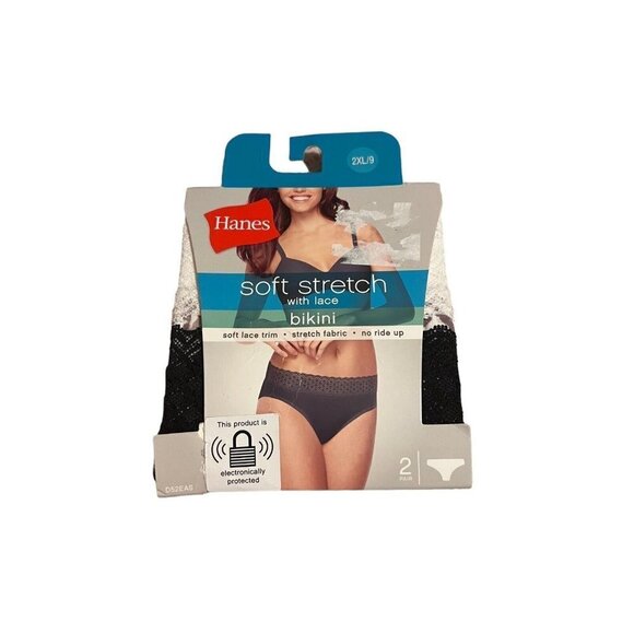 NWT HANES 2 Pack Soft Stretch with Lace Bikini Panties Size 2XL/9 - Picture 1 of 4